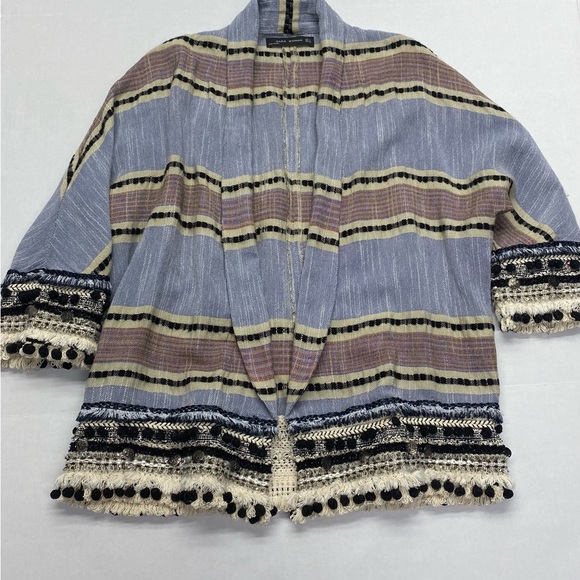 ZARA BOHO OPEN FRONT CARDIGAN POM POM FRINGE WOMENS SMALL BOHEMIAN - Picture 8 of 12